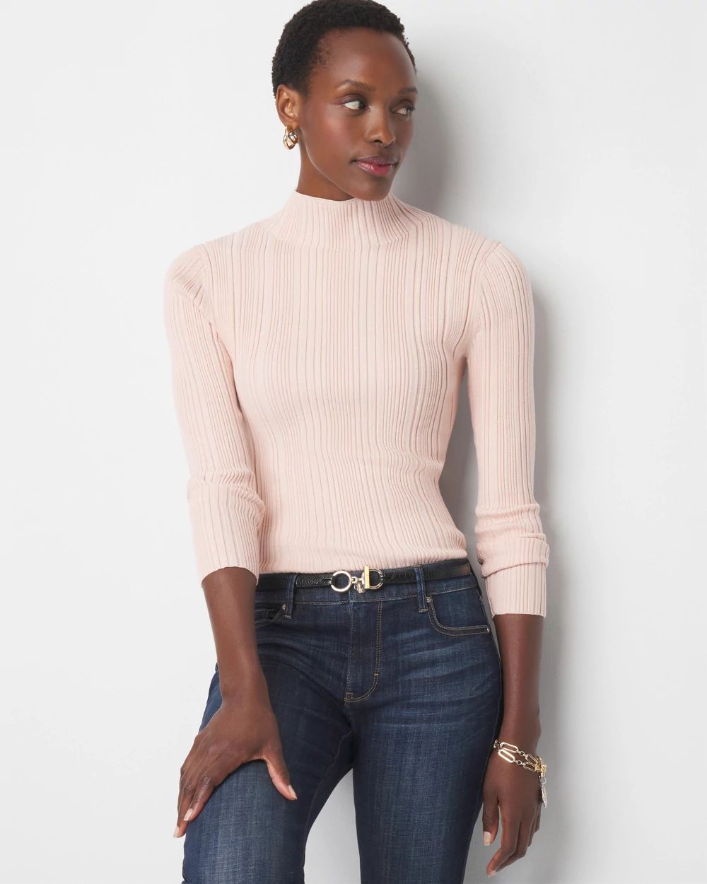 Ribbed Mockneck Sweater White House Black Market